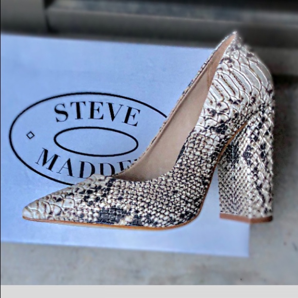 Steve Madden - “Prance Natural Snake” Block Heels